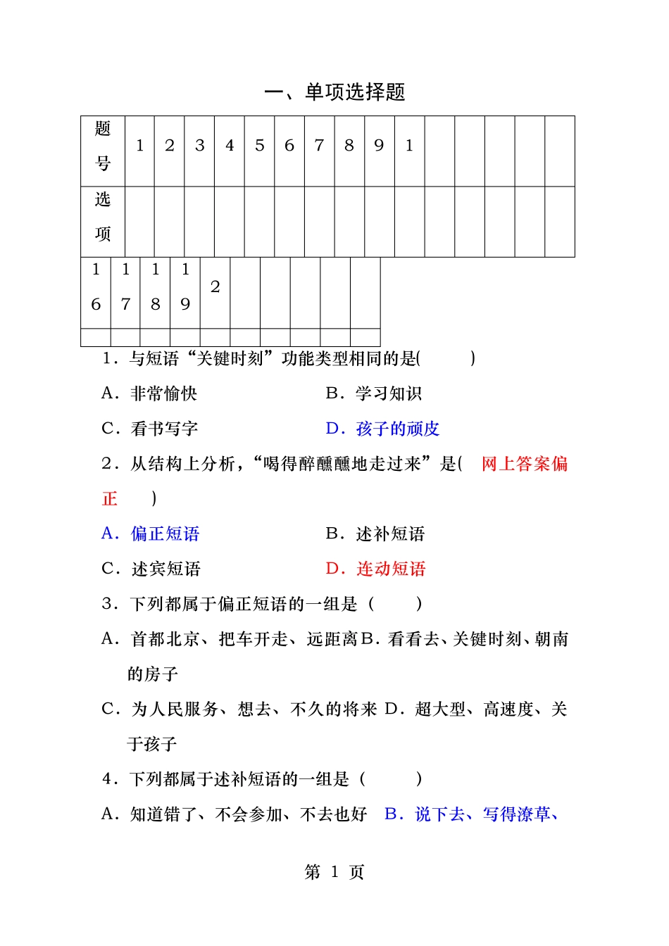 现代汉语语法练习短语_第1页