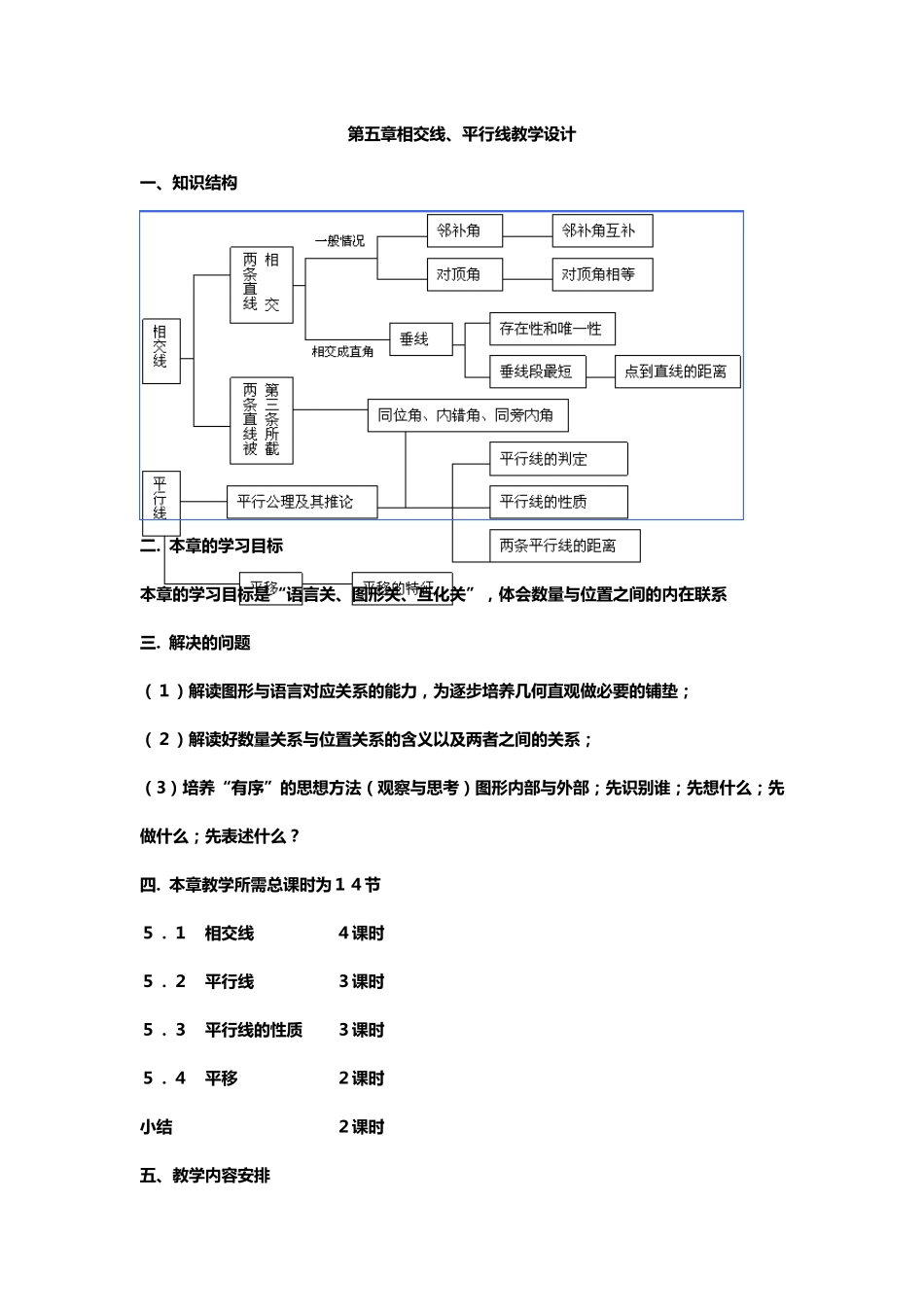 第五章相交线、平行线单元教学设计_第1页
