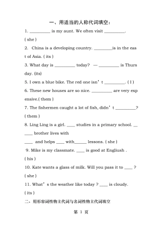 练习形容词性物主代词与名词性物主代词
