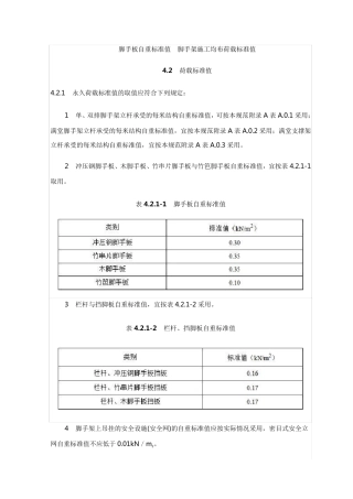 脚手板自重标准值  脚手架施工均布荷载标准值