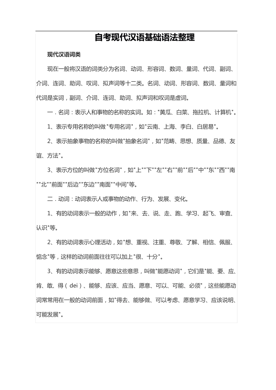 自考现代汉语基础语法整理_第1页