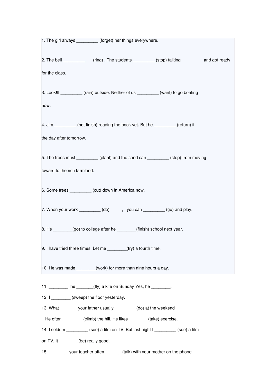 年级英语动词适当形式填空_第1页