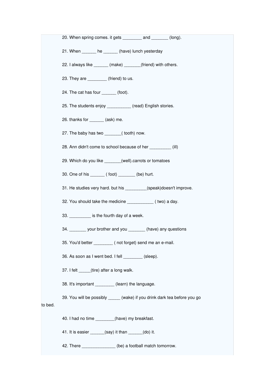 年级英语动词适当形式填空_第3页