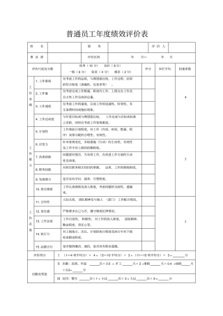 年绩效评价表