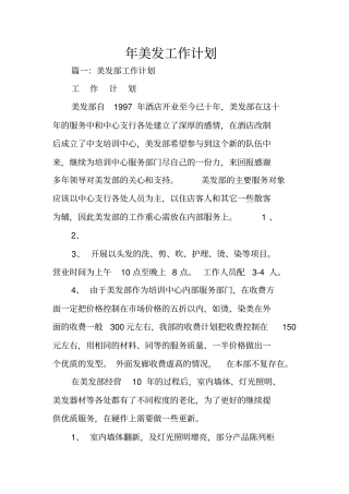 年美发工作计划
