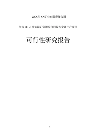年选50万吨贫锰矿资源综合回收多金属生产项目可行性研究报告