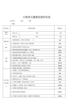 幼儿健康发展评价表