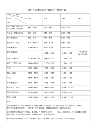 幼儿园一日作息时间表