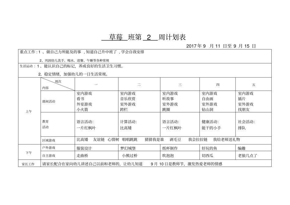 幼儿园上学期中班周计划43866_第2页