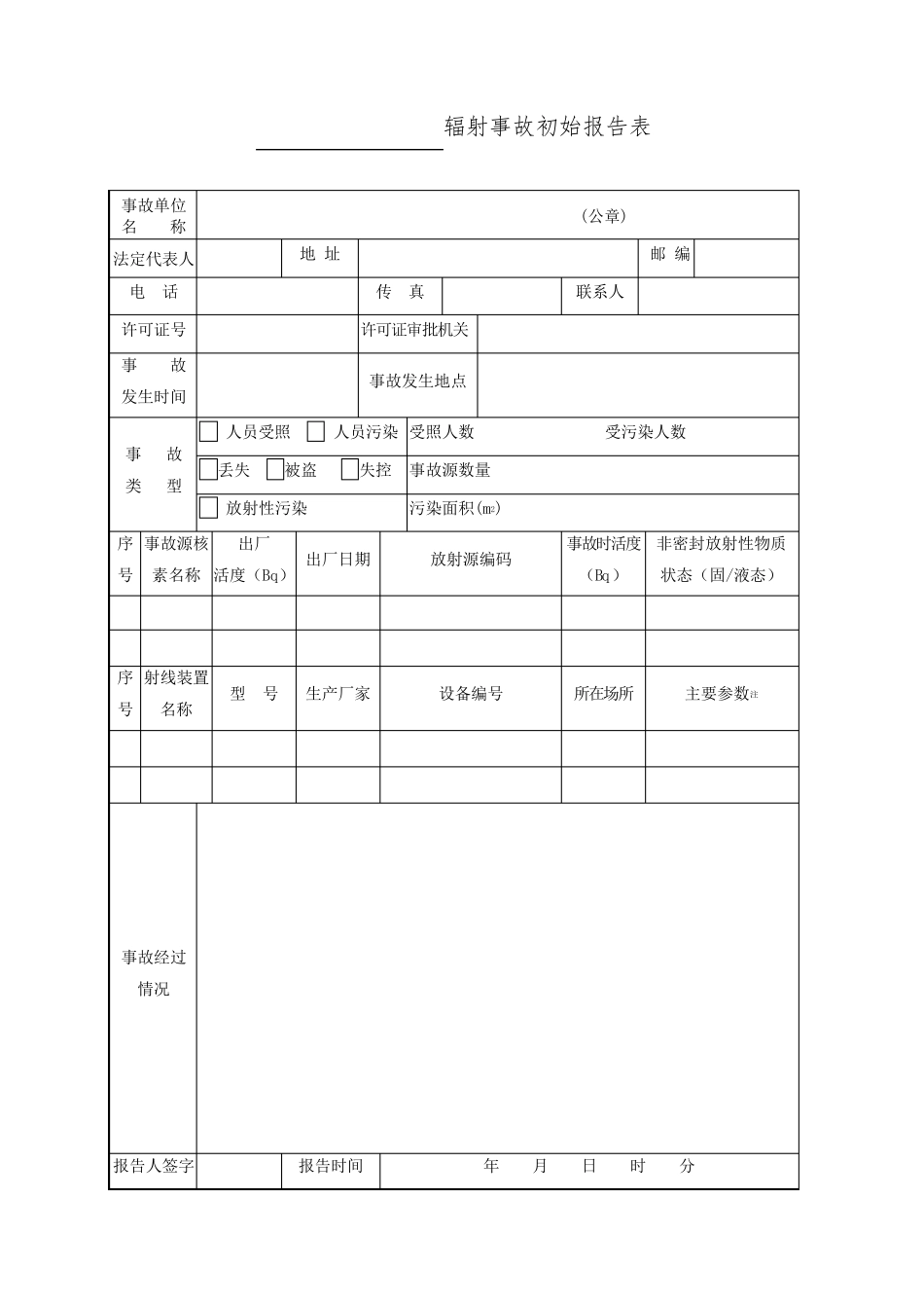 辐射事故初始报告表_第1页