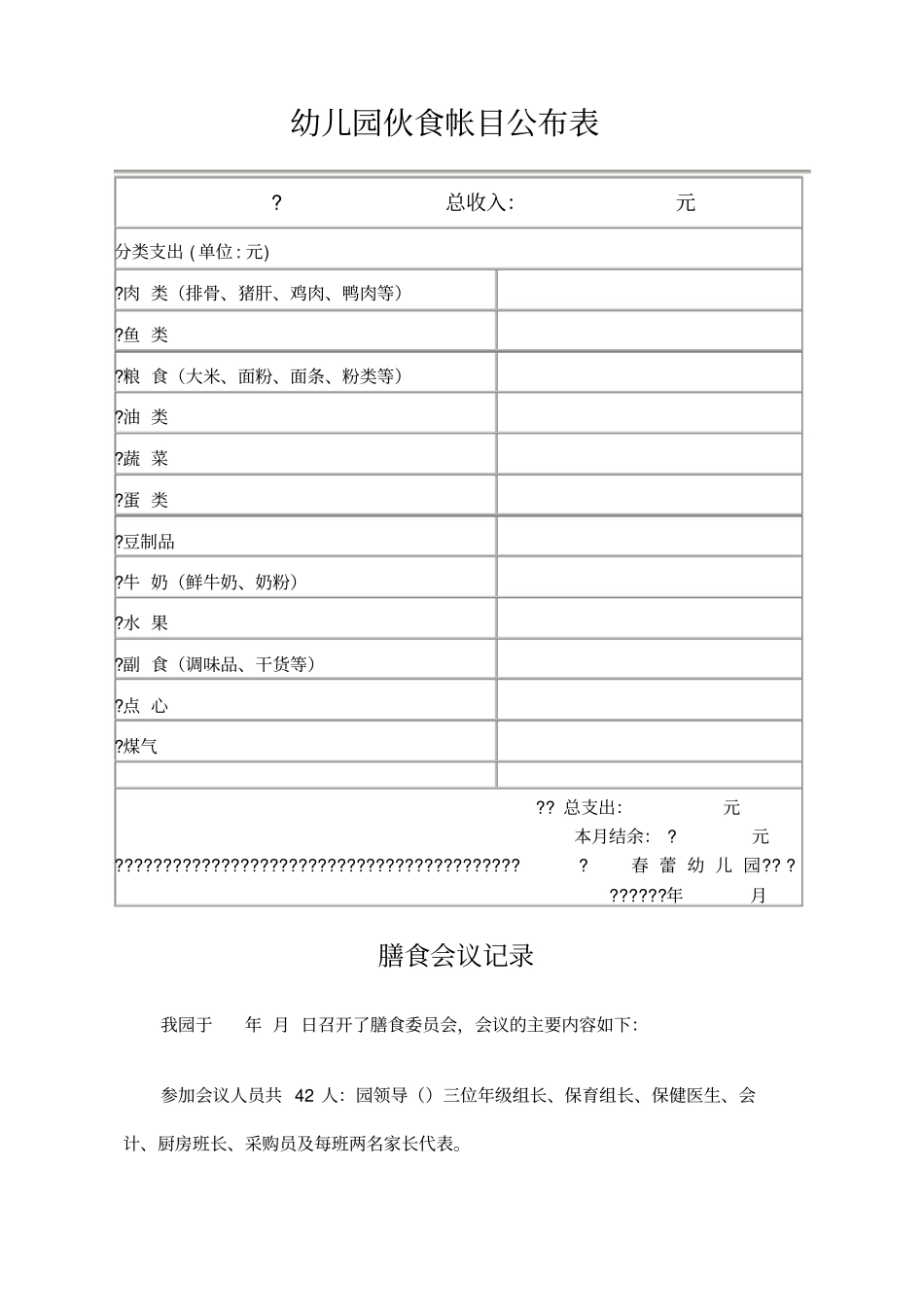 幼儿园伙食帐目公布表_第1页