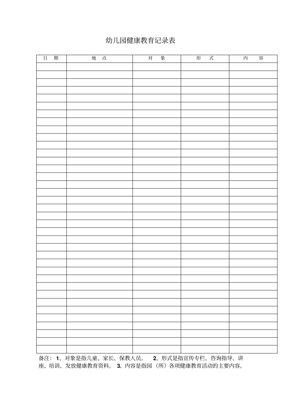 幼儿园健康教育记录表_第1页