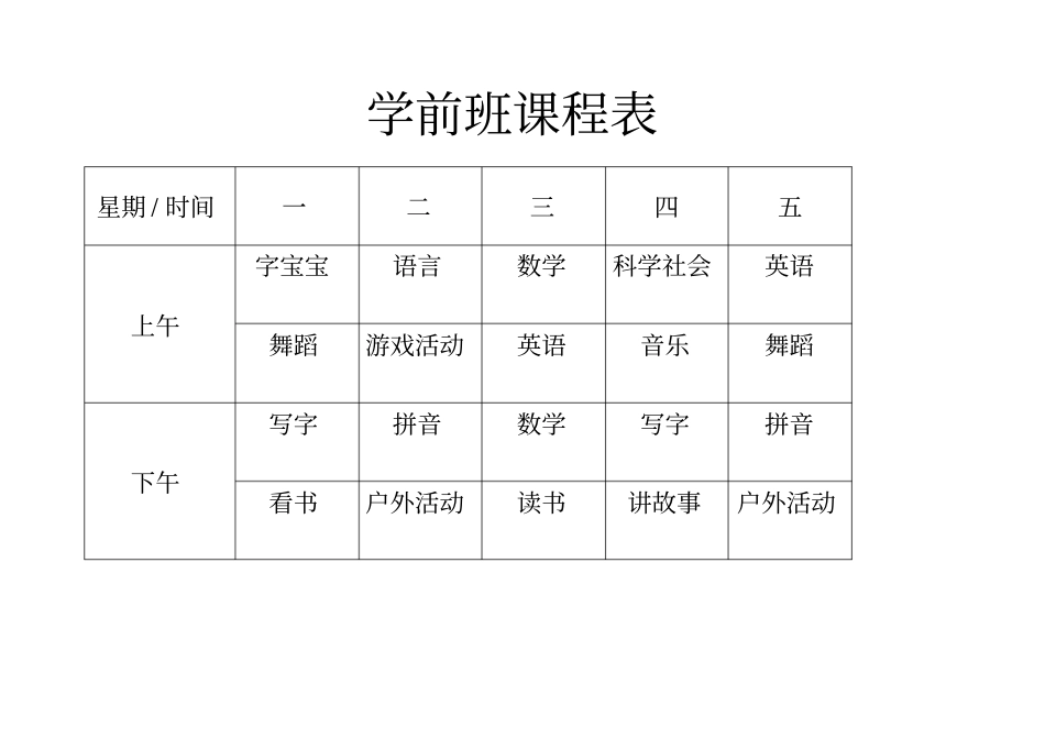 幼儿园各班级课程表_第2页