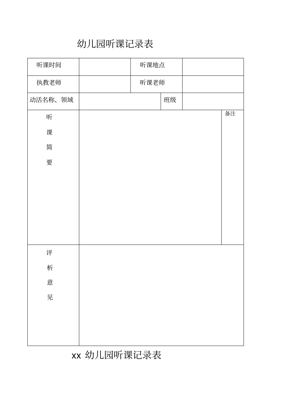 幼儿园听课记录表_第1页