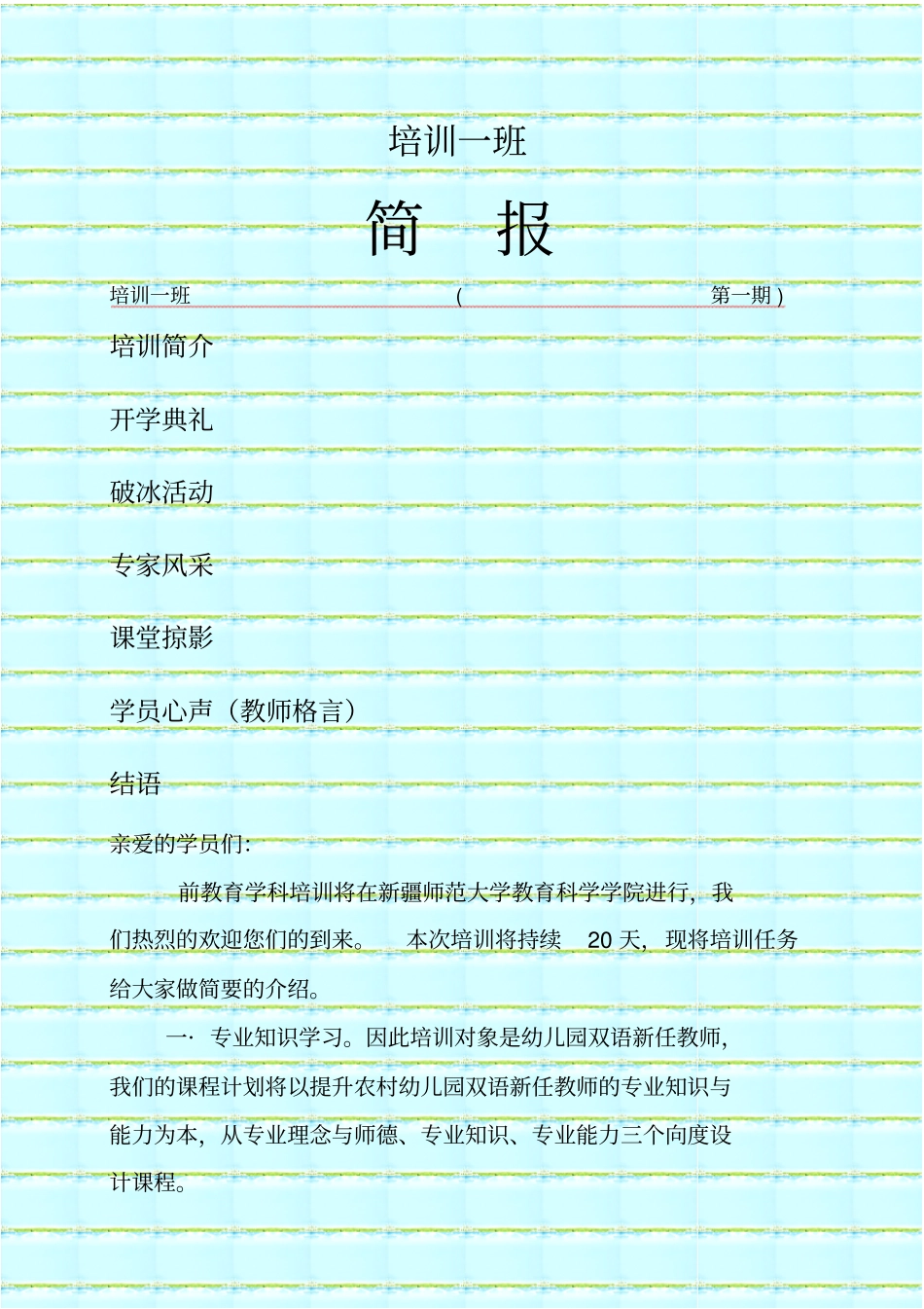 幼儿园培训简报模板_第1页