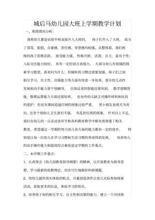 幼儿园大班上学期教学计划分析