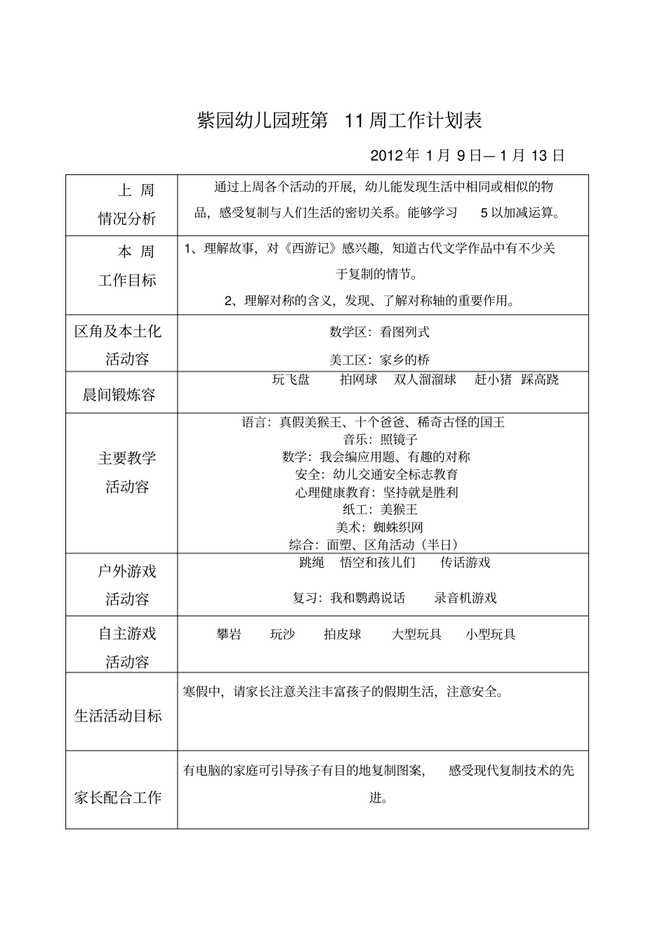 幼儿园大班周工作计划总结_X年_第2页