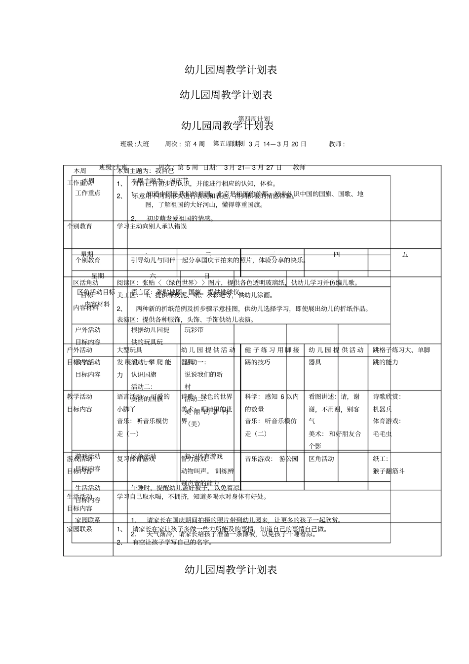 幼儿园大班第二学期园务周工作计划表_第3页
