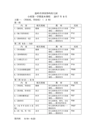 幼儿园小班第一学期教学进度表