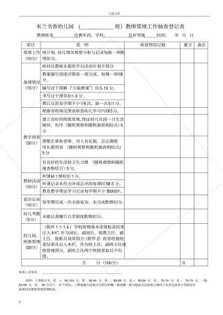 幼儿园常规工作检查表