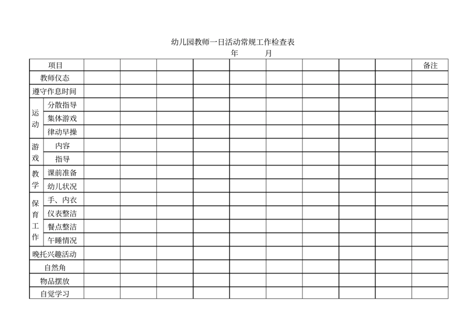 幼儿园教师一日活动常规工作检查表_第2页