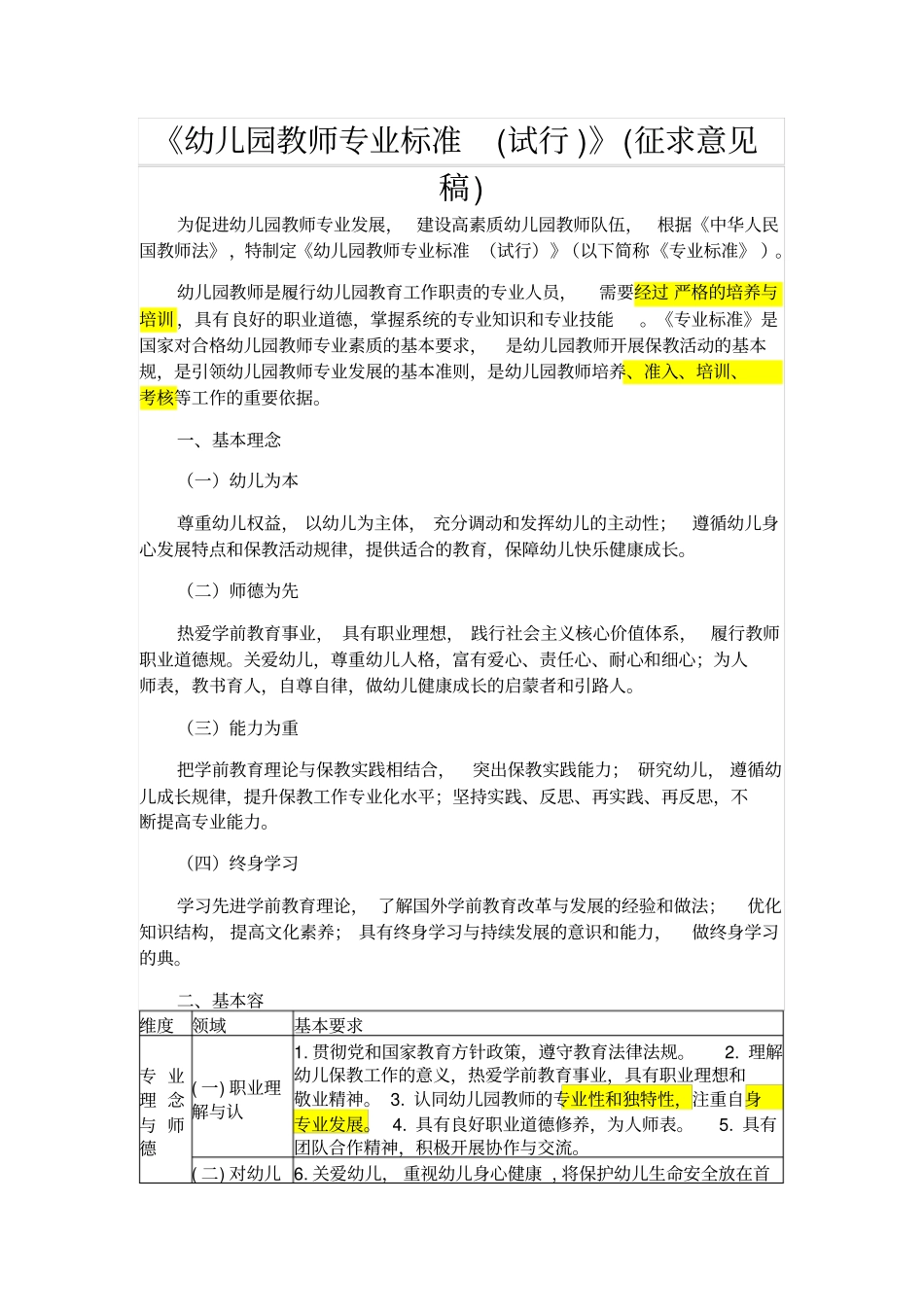 幼儿园教师专业标准详细_第1页