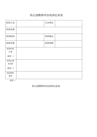 幼儿园教师外出培训记录表