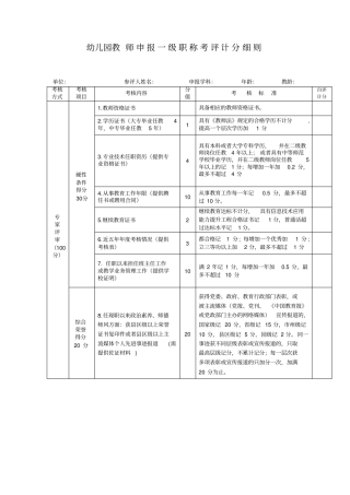 幼儿园教师申报一级职称考评计分细则