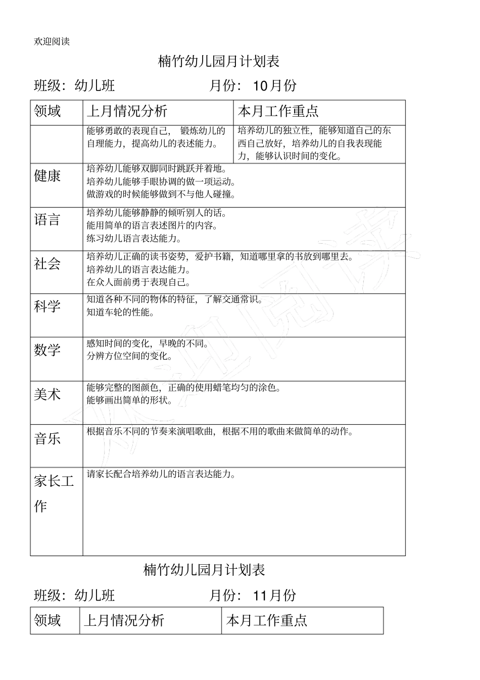 幼儿园月工作计划表_第2页
