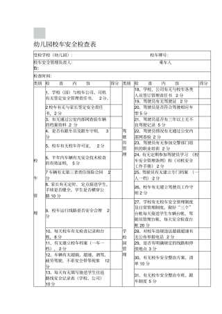 幼儿园校车安全检查表
