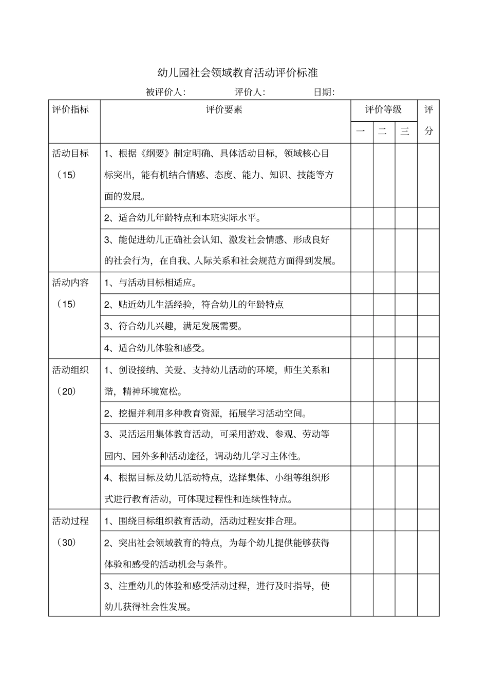 幼儿园社会领域教育活动评价标准_第1页