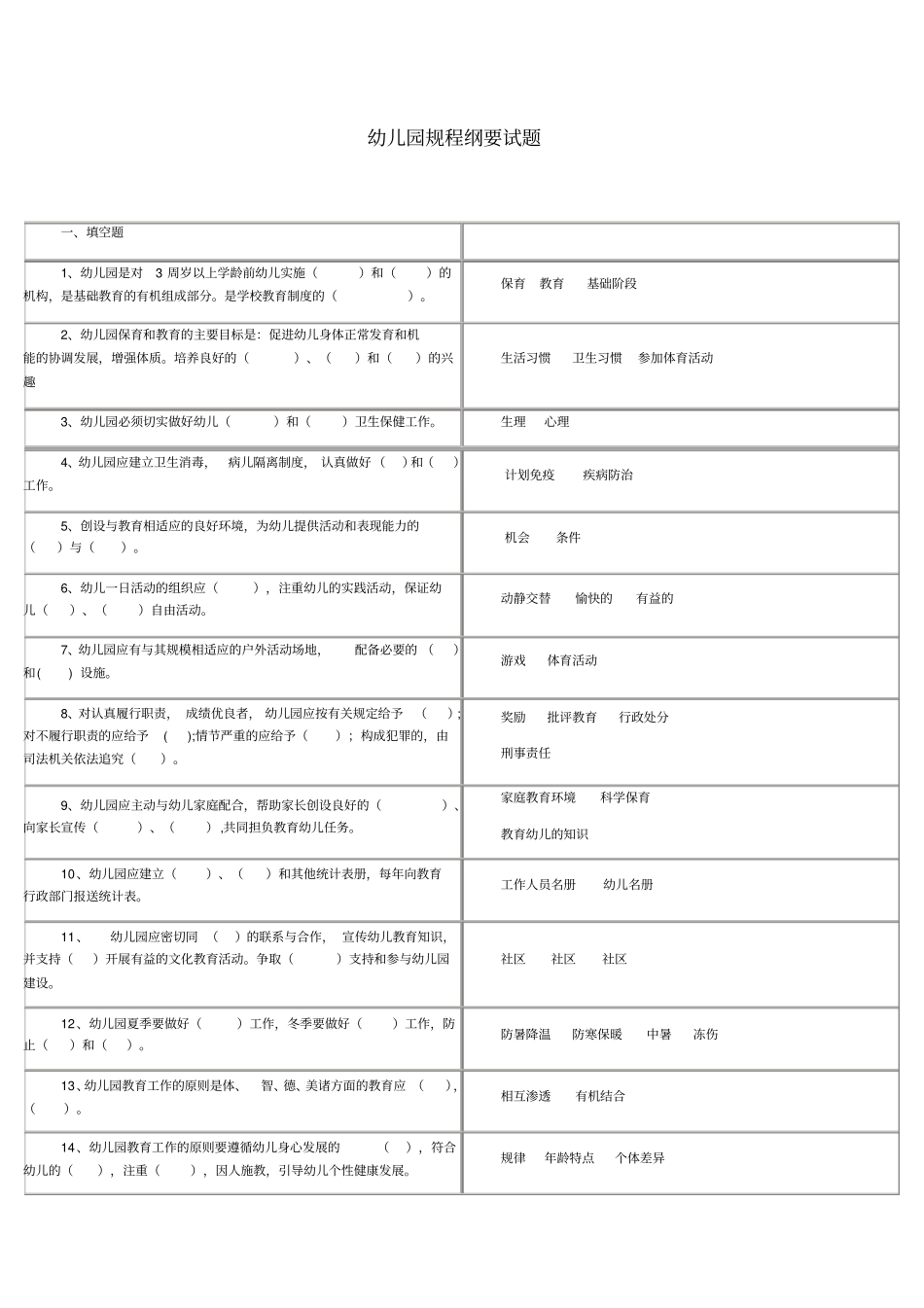 幼儿园规程纲要_试题1_第1页