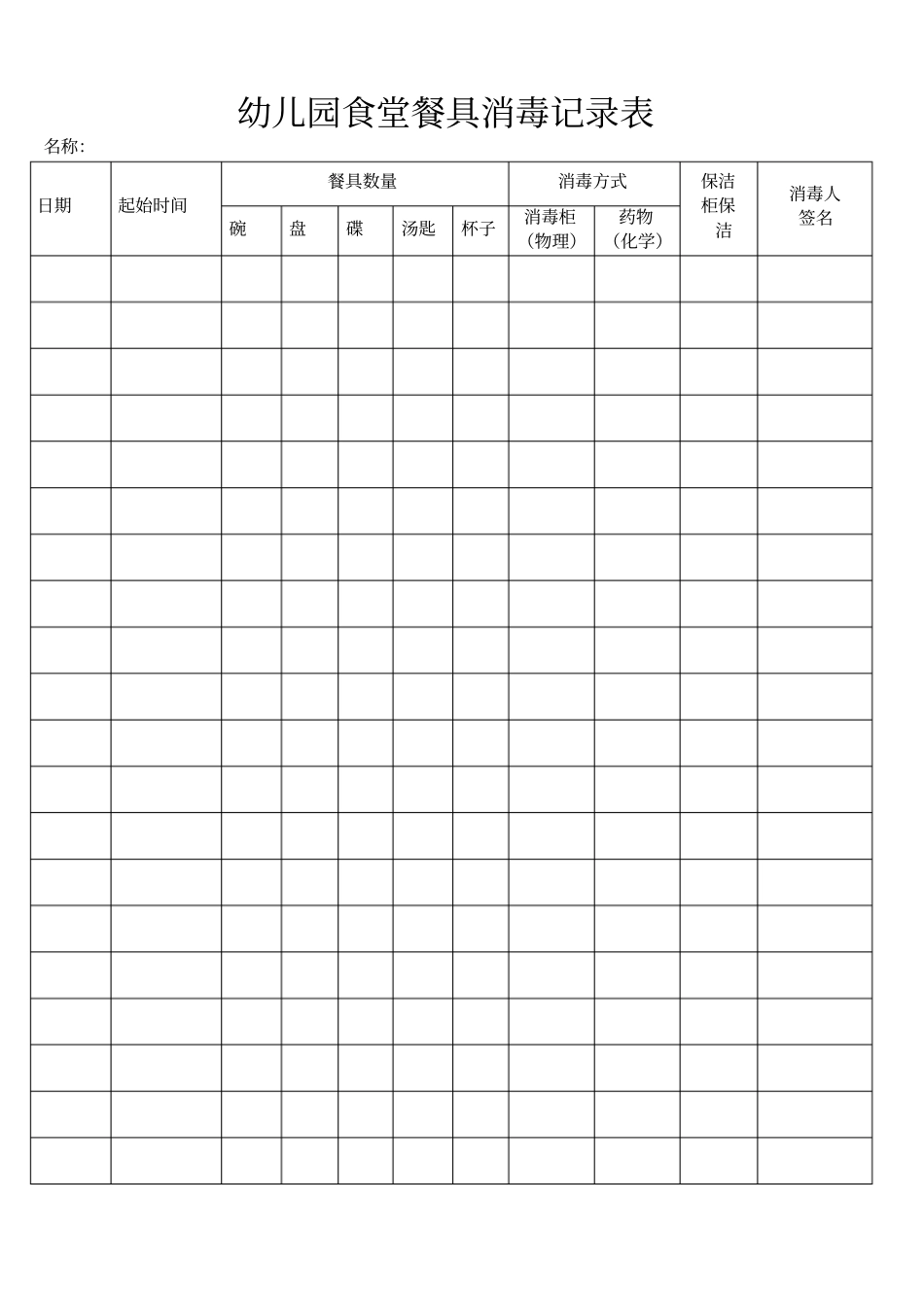 幼儿园食堂餐具消毒记录表_第1页