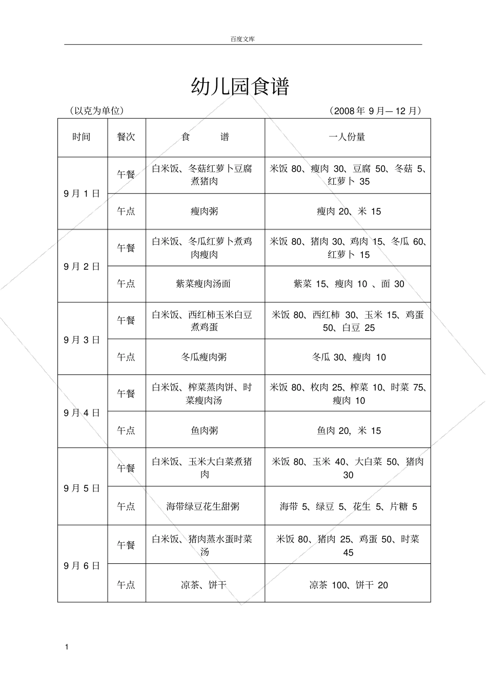 幼儿园食谱9月至12月_第1页