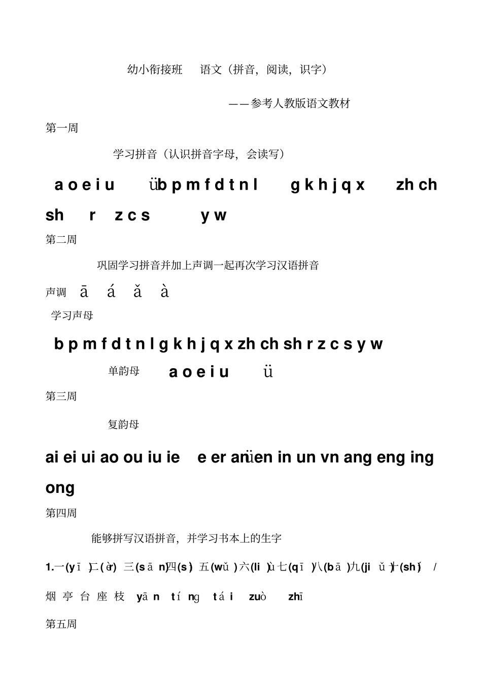幼小衔接班课程拼音语文_第1页