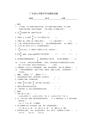 广东小学数学毕业模拟试题
