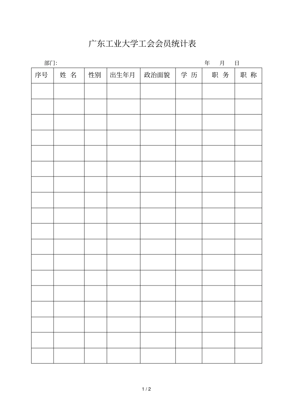 广东工业大学工会会员统计表_第1页