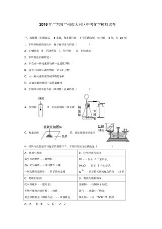 广东广州天河区中考化学模拟试卷