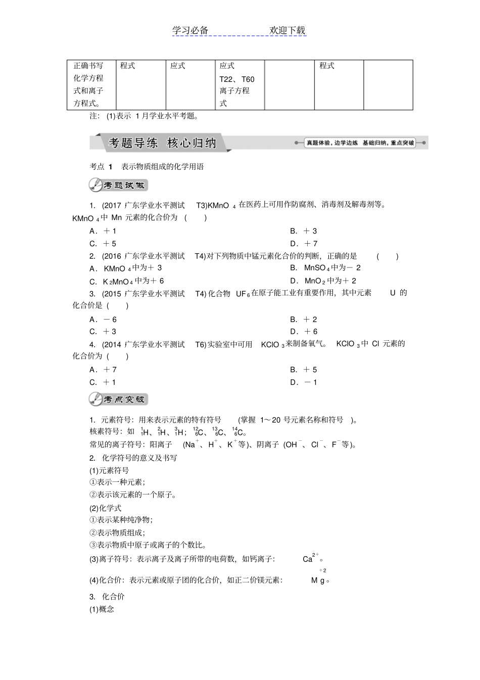 广东普通高中化学学业水平测试复习-专题二-化学用语_第2页