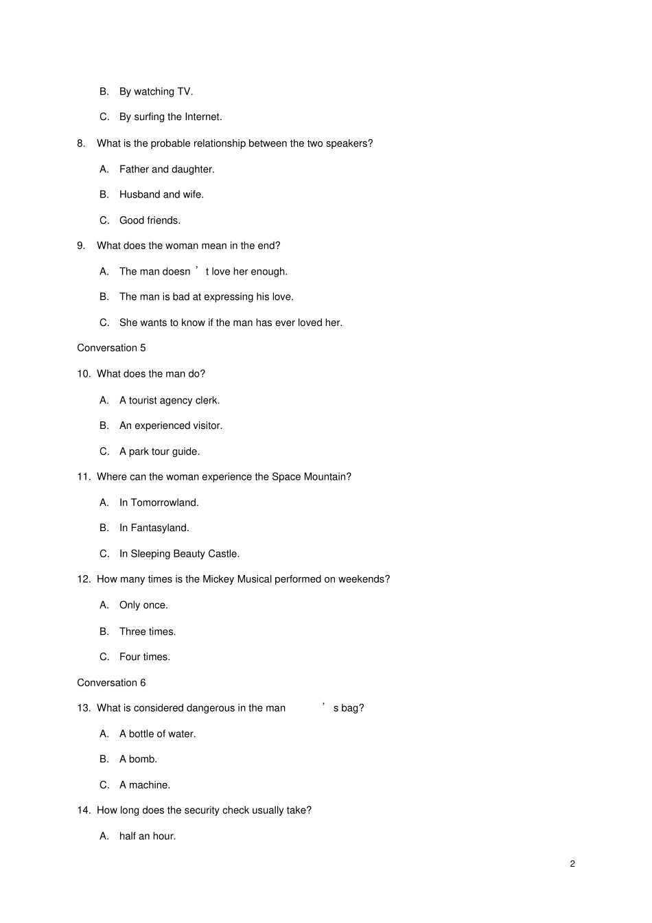 广东江门2012017学年高二英语上学期期末考试试题无答案_第2页