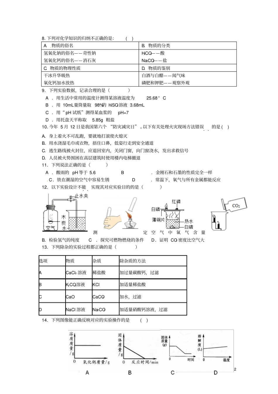 广东湛江第二十七中学2016届九年级化学4月月考试题_第2页