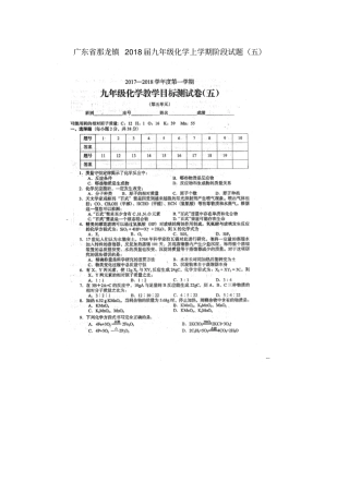 广东那龙镇2018届九年级化学上学期阶段试题五新人教版