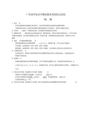 广东高中学业水平测试考纲考点必背物理