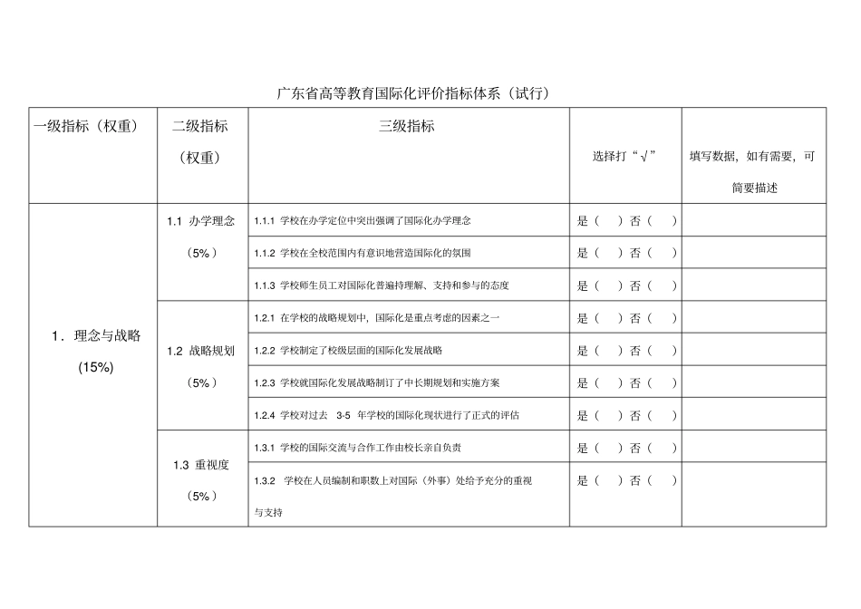 广东高等教育国际化评价指标体系试行_第1页