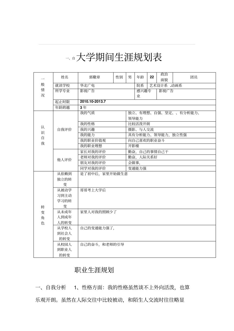 广告专业大学生职业规划书_第1页