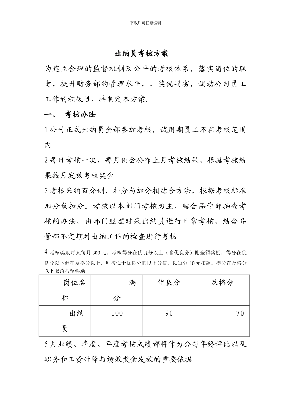 -出纳员绩效考核方案._第1页