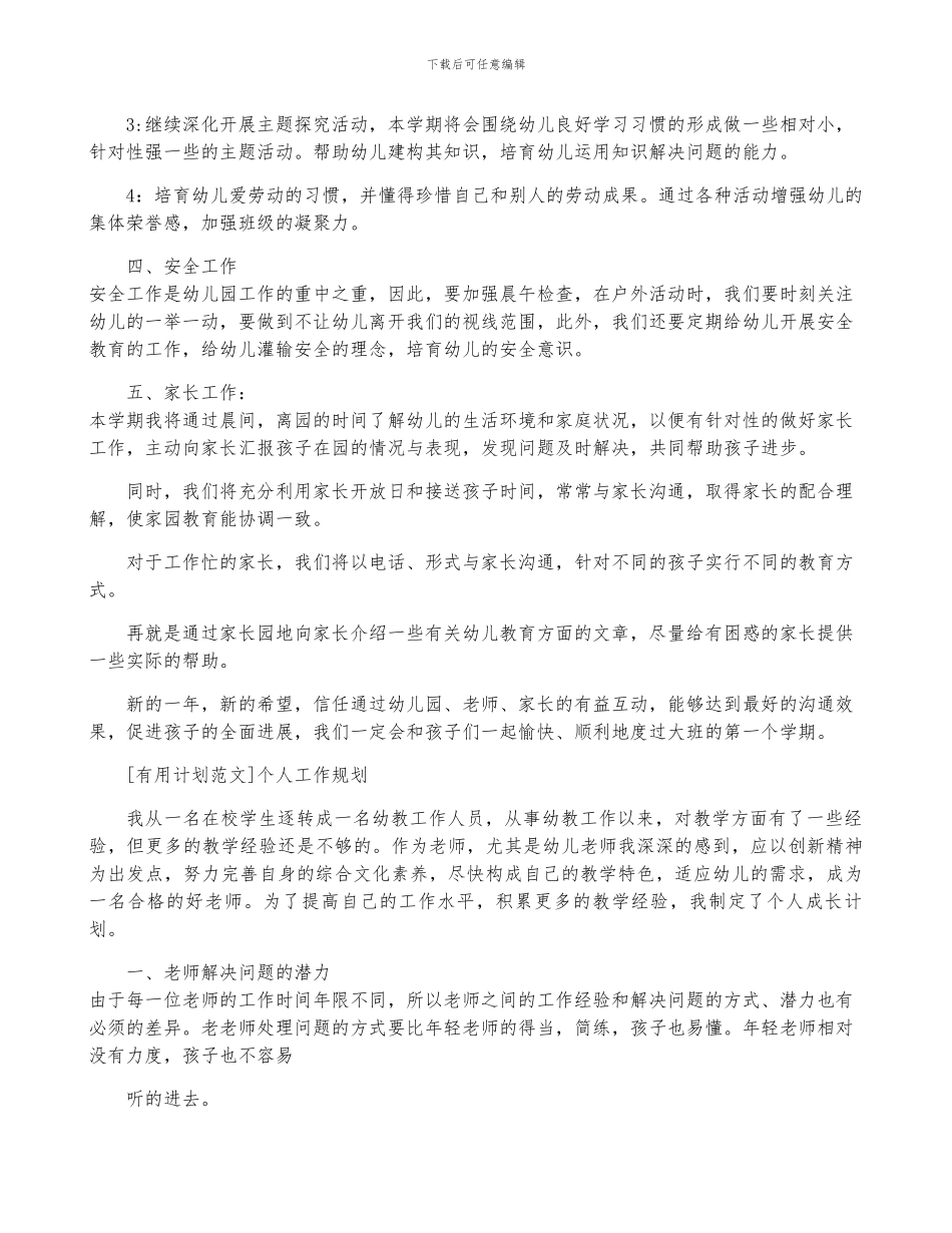 -大班个人工作规划最新模板_第2页