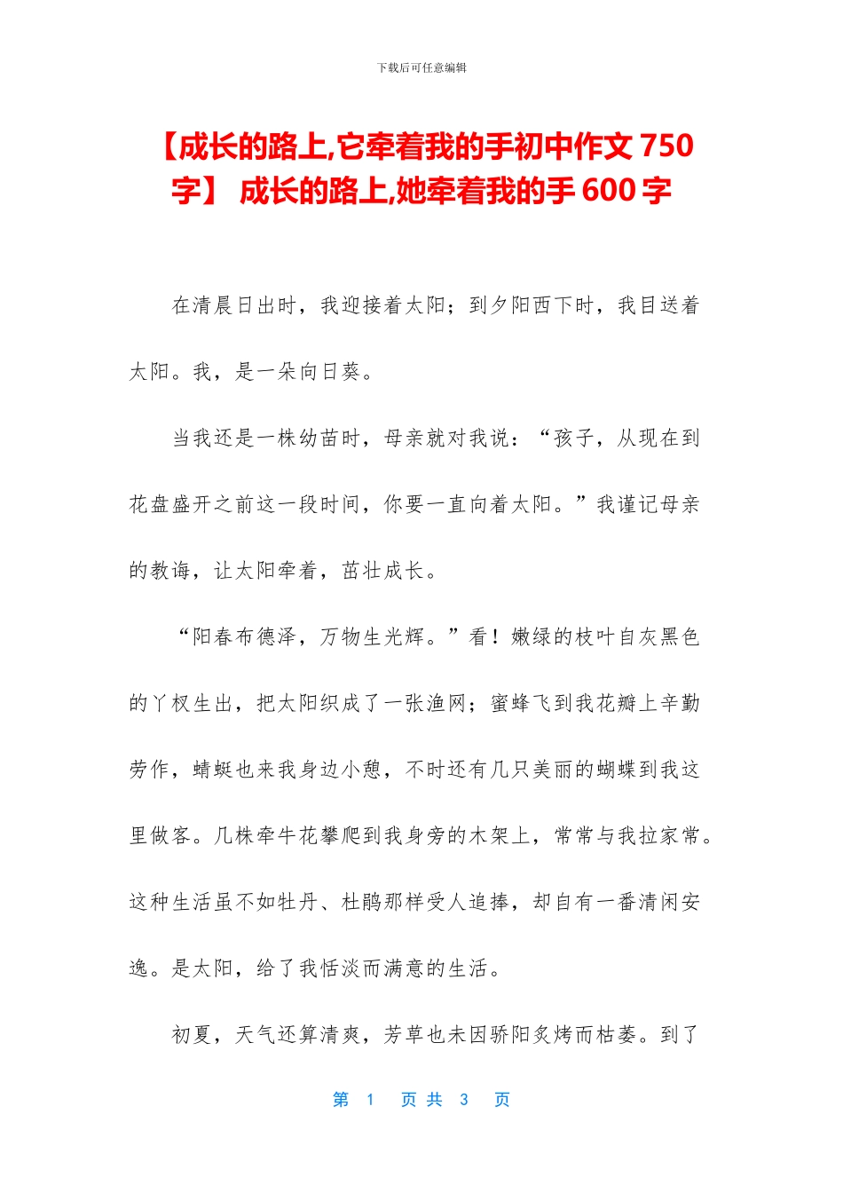 -成长的路上-她牵着我的手600字_第1页
