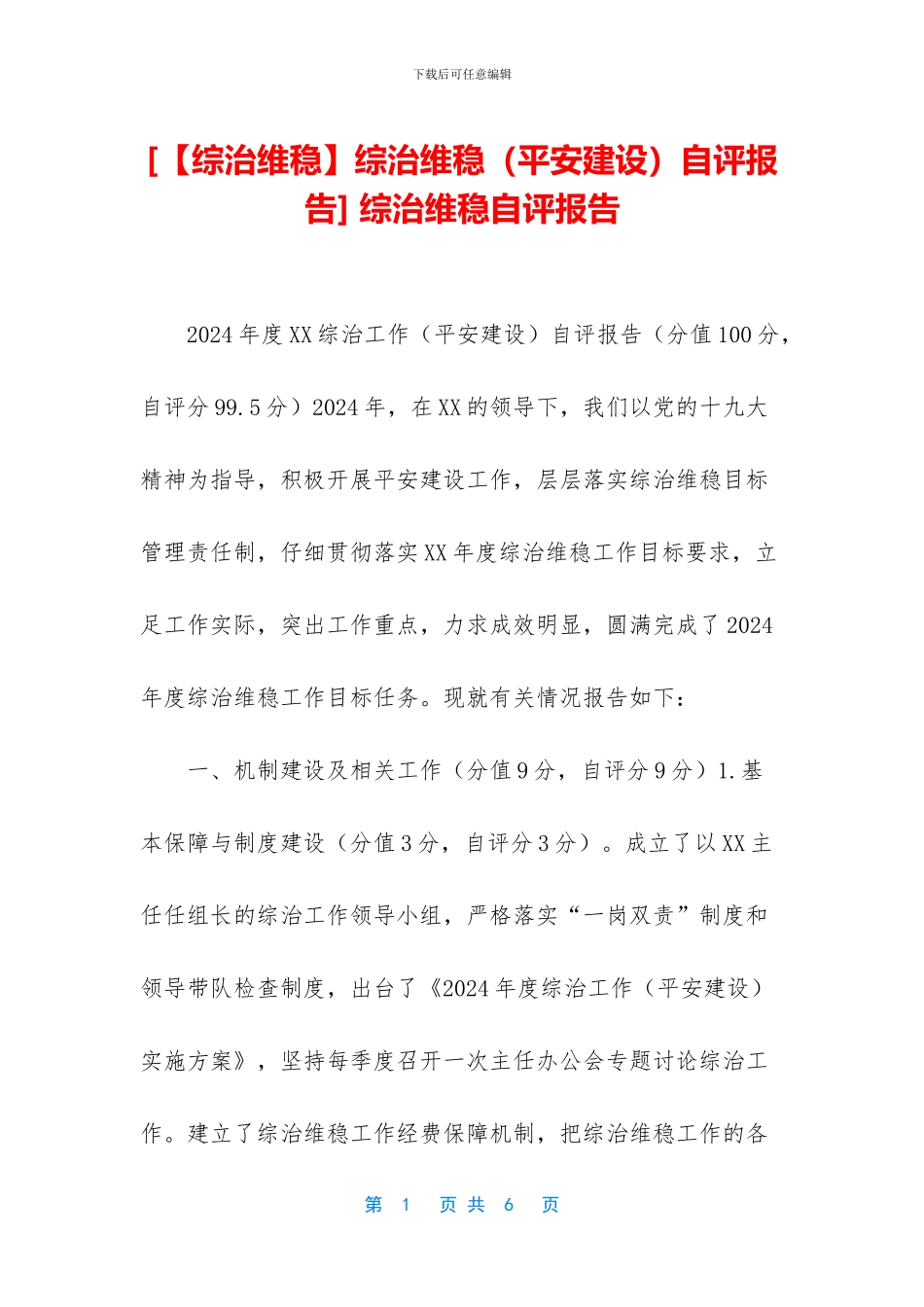 -综治维稳自评报告_第1页