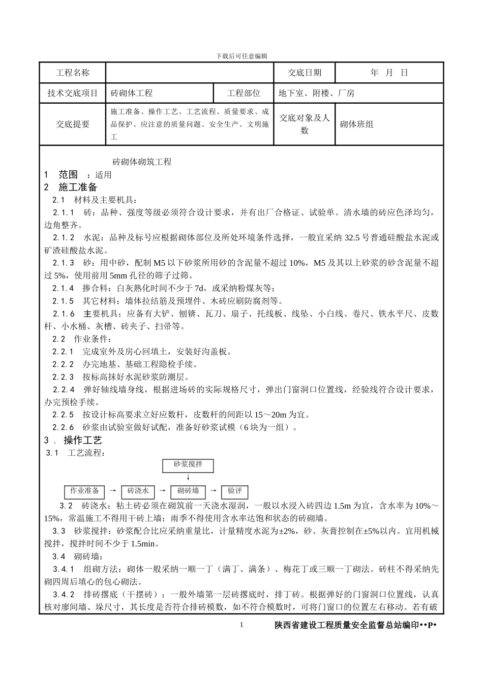 .砖砌体技术交底_第1页